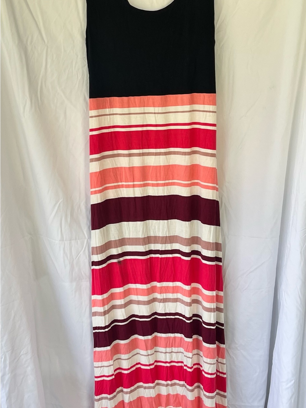 Market & Spruce Black Maxi Dress with Pink, Coral, Cream & Burgundy Stripes